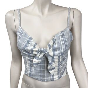 Angie Blue and White Striped Tie Front‎ Cropped Halter Tank Top
